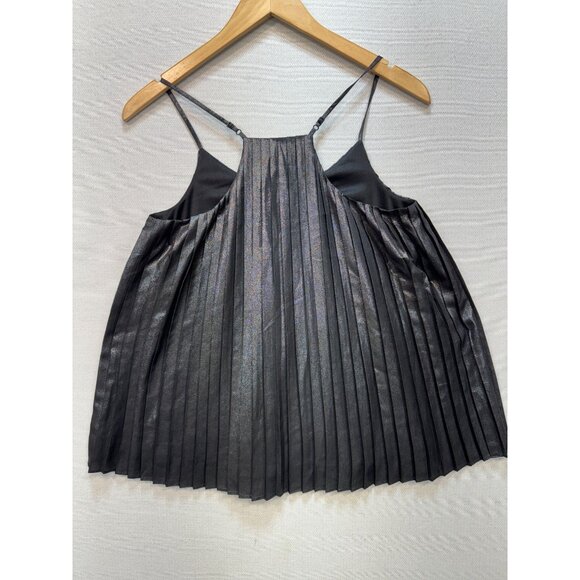 Express Womens Metallic Accordion Cami Tank Top Size XS Black Pleated Chic Party - Picture 6 of 8
